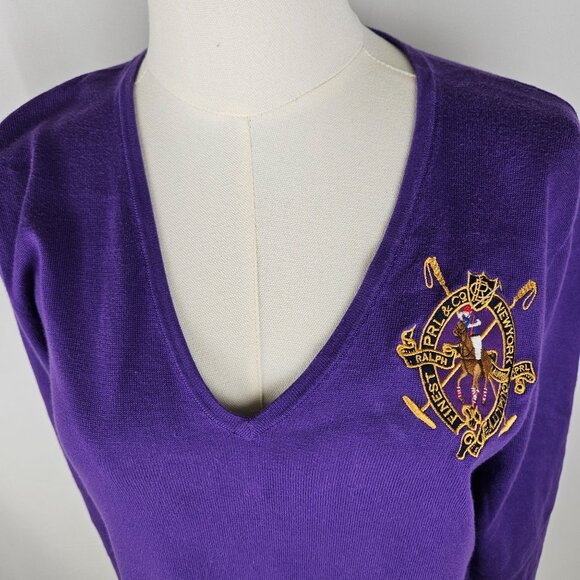 Ralph Lauren Sport Purple Sweater Large Embroidered Logo, Italian Pima Cotton - Picture 4 of 10